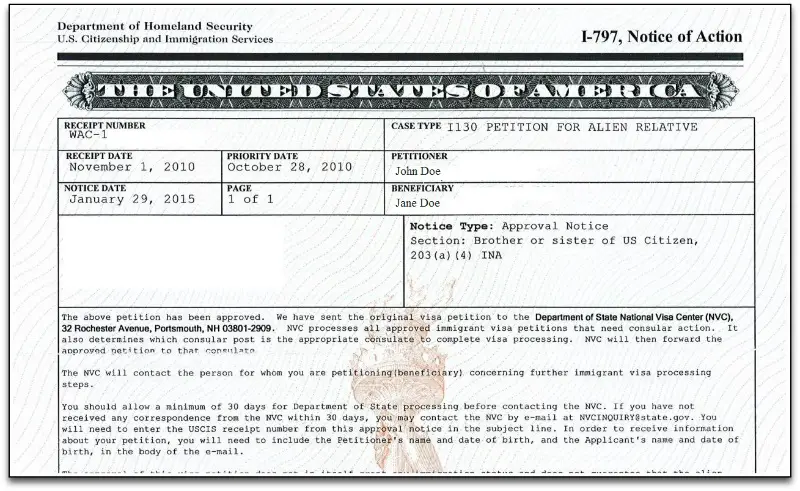 Aviso de Aprobación I-130 ante proceso consular