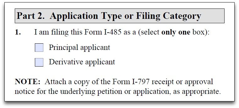 ¿Qué es un solicitante principal y un solicitante derivado en el Formulario I-485?